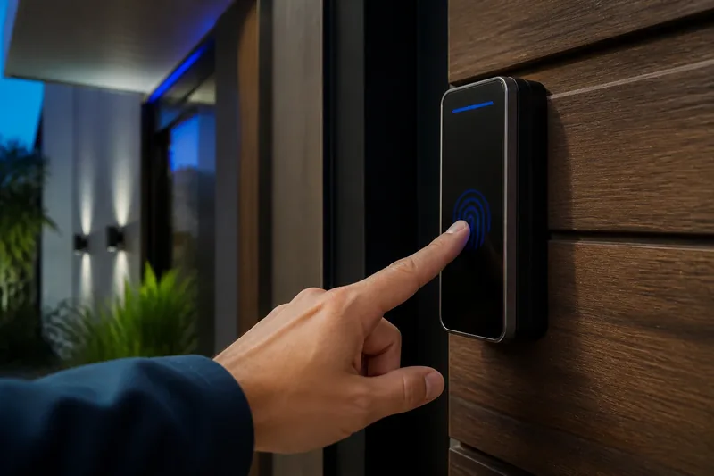 Fechadura digital com leitor biométrico instalada em porta
